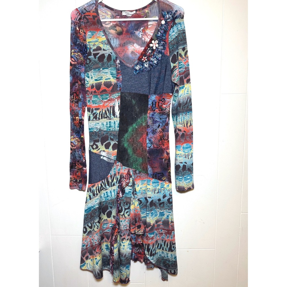 Vintage Y2K Farinelli Patchwork Mesh Midi Dress Artistic Mixed Media Whimsigoth